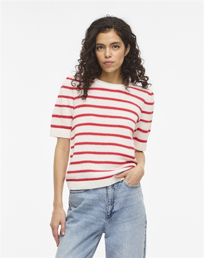 Vila - VIDalo O-Neck Stripe Strik - White Alyssum 